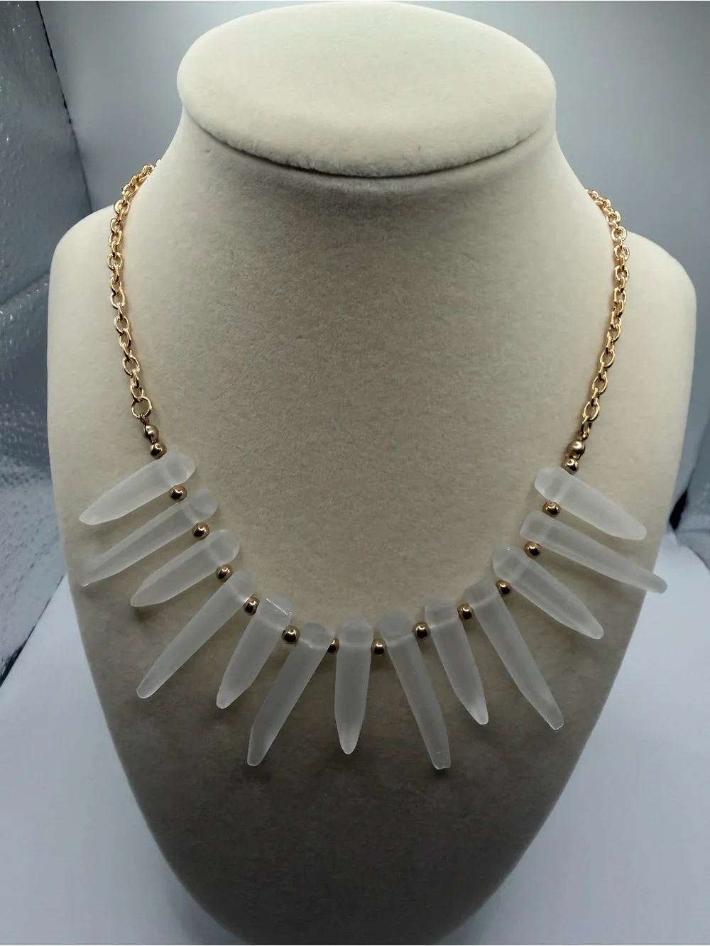 Gold-Tone White Spike Pendant Necklace & Earrings Set